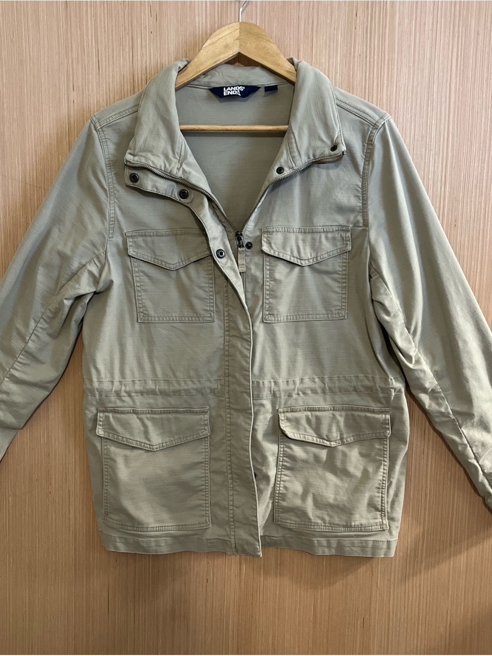 LANDS END Jacket Womens M Field Utility Cargo Safari Chore Stretch Cotton Travel